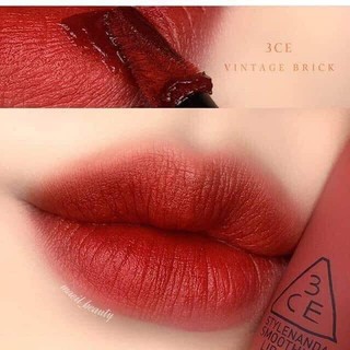 (CAM KẾT HÀNG AUHT, TEM HIDDEN TAG) Son Kem Lì 3CE Smoothing Lip Tint Màu #Vintage Brick – Đỏ Nâu