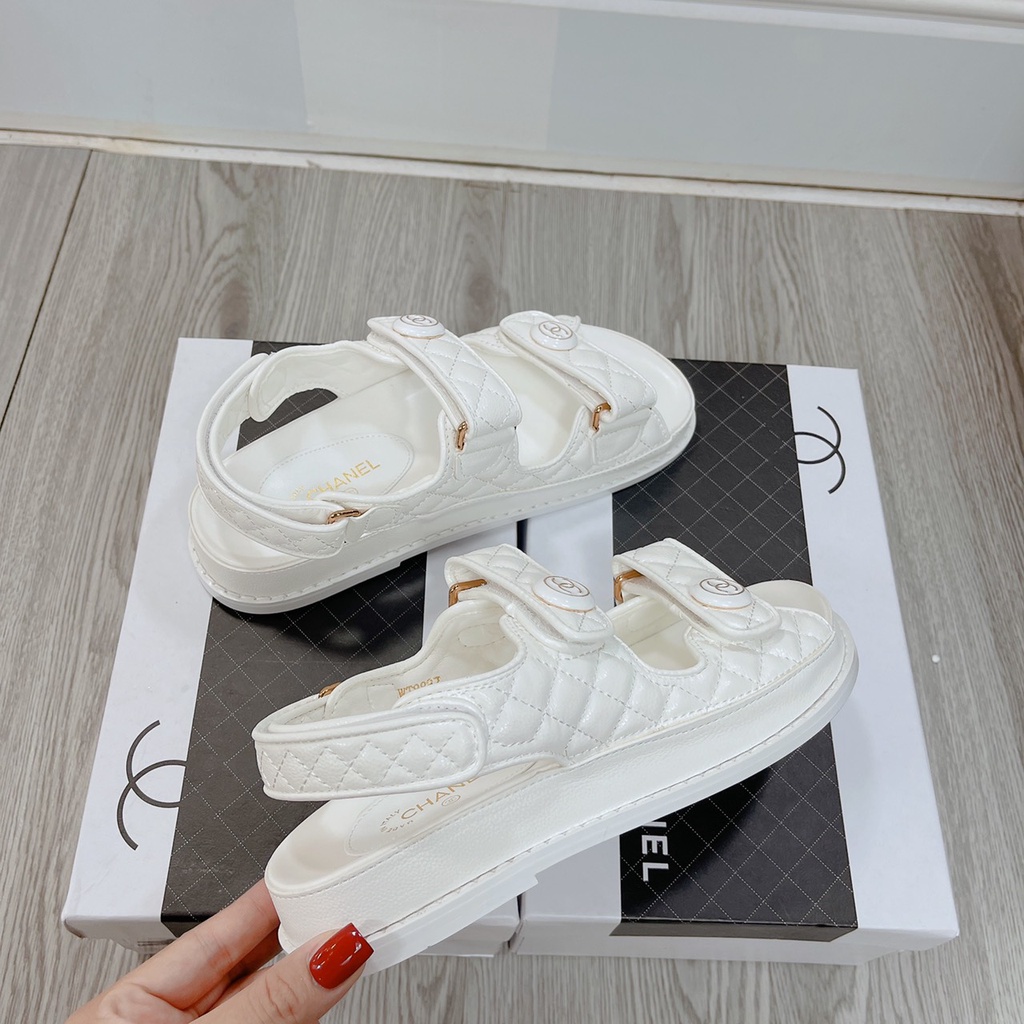 Sandal Nữ Quai Dán Đế 2p Da Mềm Êm Chần Chỉ Fullbox Bill Túi Cao Cấp
