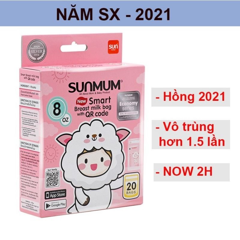 Túi Trữ Sữa Sunmum 💖 𝑭𝑹𝑬𝑬𝑺𝑯𝑰𝑷 💖 Hộp Đựng Sữa 50 túi 250ml