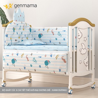 Bộ quây cũi 4 mặt quây,1 đệm và 1gối gồm 8 màu quây.Quây cũi vải cotton mềm mại gồm 6 món GENMAMA