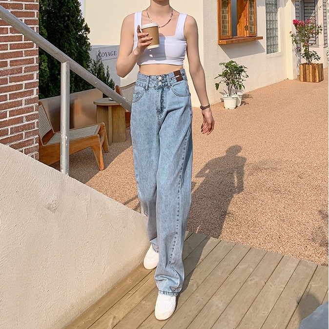 Quần Jeans Nữ Lưng Cao Ống Rộng Phong Cách Hàn Quốc Thời Trang