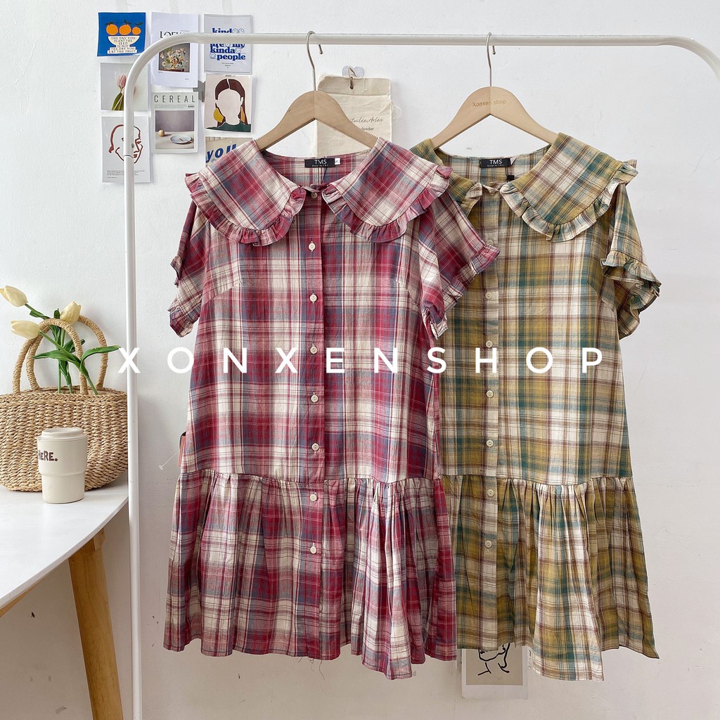 Váy suông caro đuôi cá Xonxen shop chất vải thoáng mát free size, mã 34