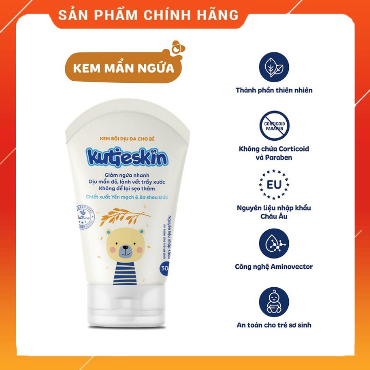 Kem Bôi Dịu Da, Mẩn Ngứa KUTIESKIN 30gr Giành Cho Da Bé Bị Muỗi Đốt Côn Trùng Cắn