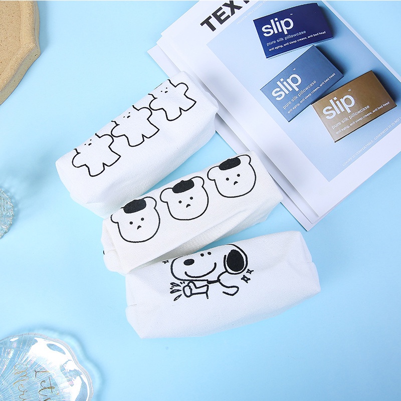 Túi Đựng Bút Bằng Vải Canvas Cỡ Lớn In Họa Tiết Hoạt Hình Snoopy / Gấu Đáng Yêu