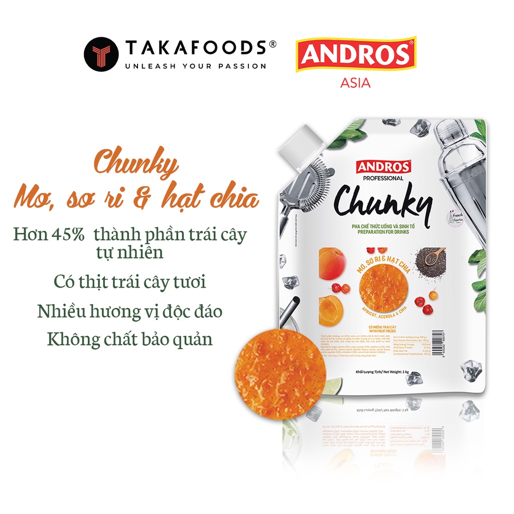 Mứt Trái Cây Chunky Mơ Sơ Ri Hạt Chia Bịch 1Kg  [TẶNG NGAY] Bộ Công Thức Pha Chế Độc Quyền