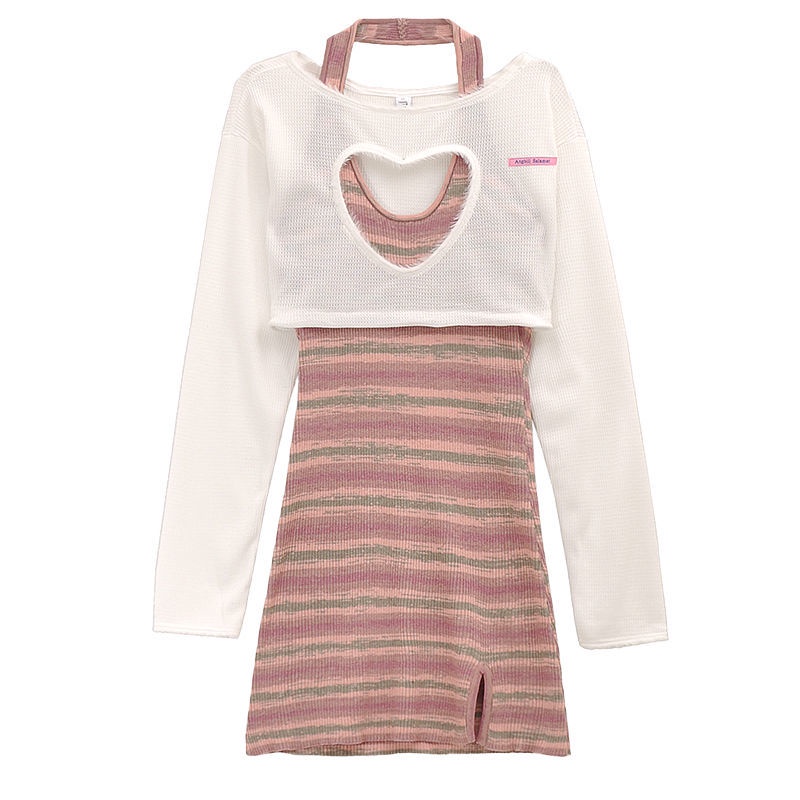 Set Đầm Kẻ Sọc + Áo Kiểu Tay Dài Thiết Kế Quyến Rũ Cho Phái Nữ