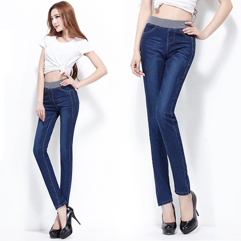 Quần jeans nữ dài lưng cao ôm chân thời trang Hàn