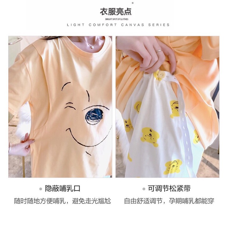 Đồ Bộ Bầu Sau Sinh Cho Con Bú Quần Lửng Chất Cotton Hàng Quảng Châu Mới 2021