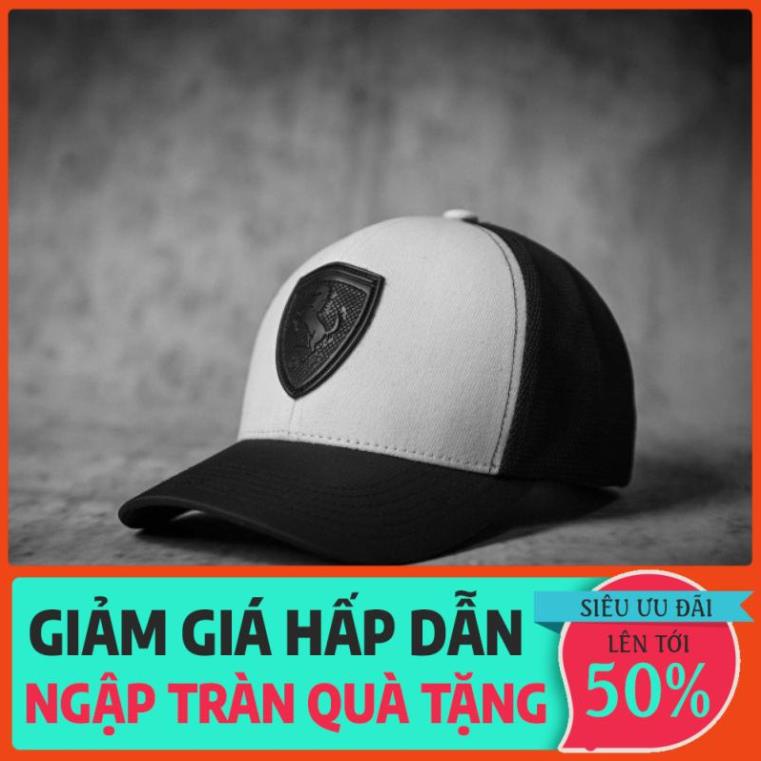 Nón kết-Mũ lưỡi trai Ferrari Cap ngựa đen siêu chất- thời trang nam nữ- hàng VNXK- Trắng đen xịn