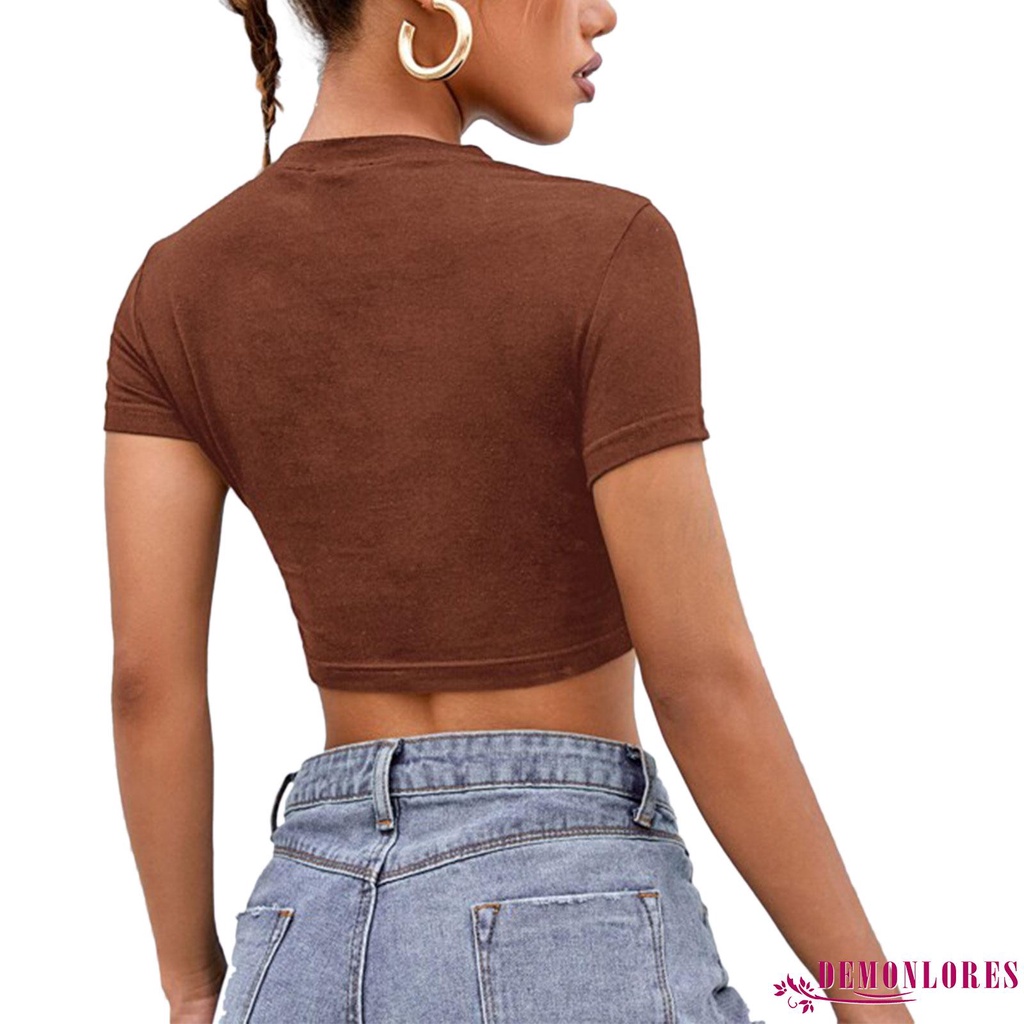 Áo Croptop Tay Ngắn Cổ Tròn In Hình Đầu Lâu Và Chữ Thời Trang Mùa Hè Cho Nữ