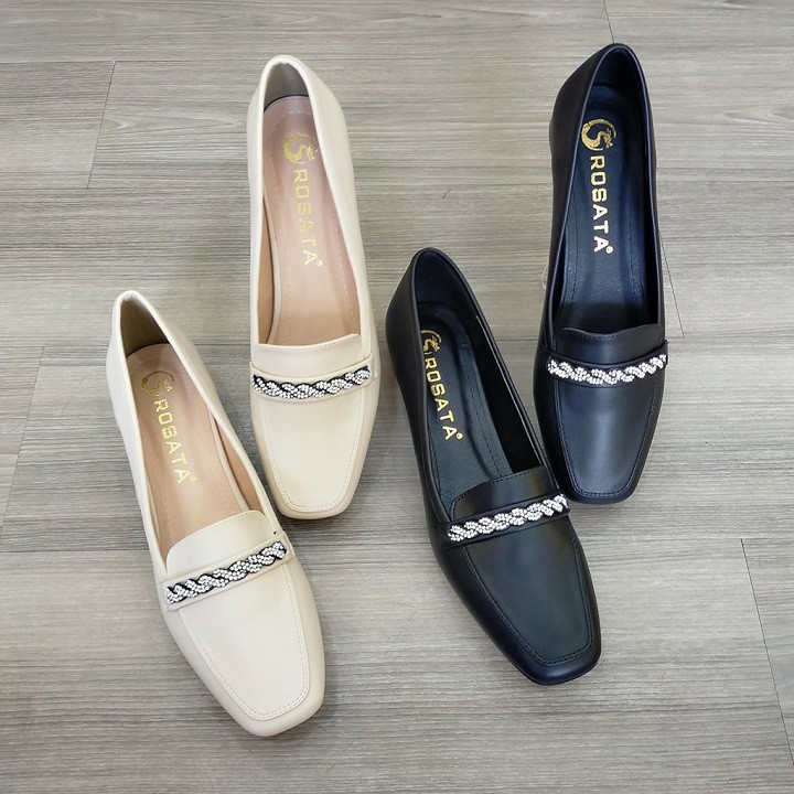Giày mọi nữ cao cấp đế cao 2 phân hàng hiệu rosata hai màu đen kem ro319 | BigBuy360 - bigbuy360.vn