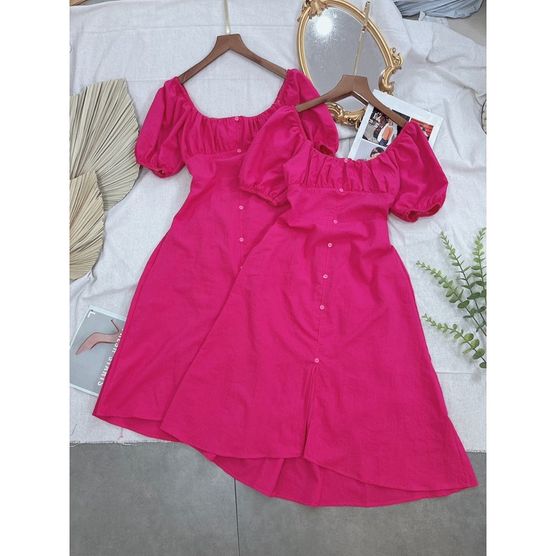 Đầm Hồng đũi xẻ tà nhún bo chun sau lưng, Đầm đi chơi đi du lịch | BigBuy360 - bigbuy360.vn