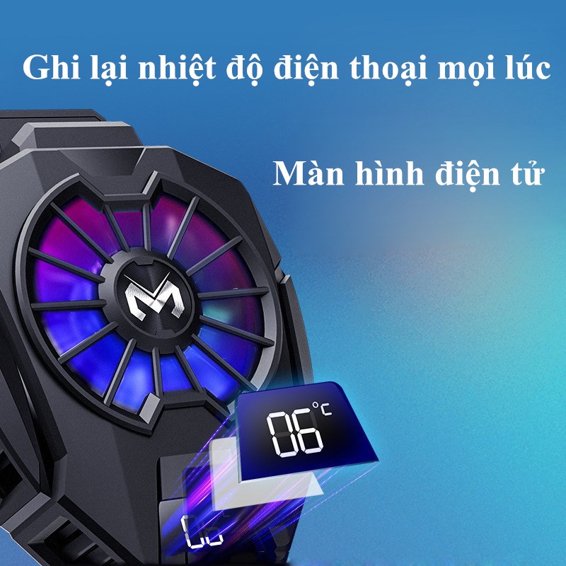 Quạt tản nhiệt điện thoại Quạt Memo DL05 Tản Nhiệt Gaming DL05 Siêu Lạnh, Hiển Thị Nhiệt Độ, LED RGB Kẹp Thu Vào 2 Chiều