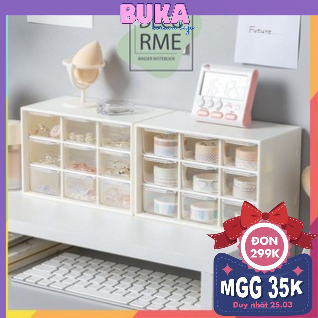 Tủ kệ mini 9 ngăn đựng phụ kiện văn phòng phẩm, tủ mini đựng sticker KingDecor