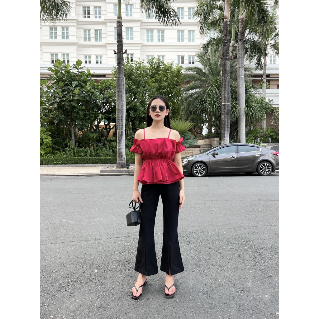 YU CHERRY | Quần nữ ống loe xẻ tà, Split Signature Pants YQ016