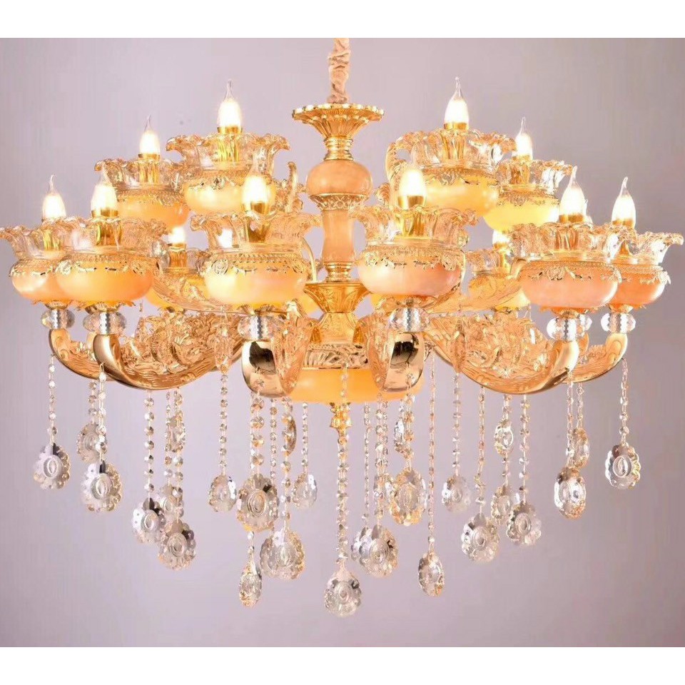 Đèn Chùm Cao Cấp Mạ 24k DC88-15T, Đèn Chùm Phòng Khách Sang Trọng/Hiện Đại