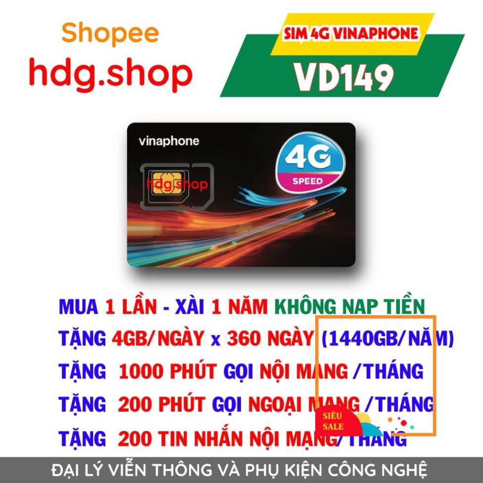 [Mã ELMS4 giảm 7% đơn 500K] [Miễn phí 1 năm] SIM 4G Vinaphone VD89 VD149 2GB-4GB/ngày, gọi miễn phí cuộc gọi dưới 20p