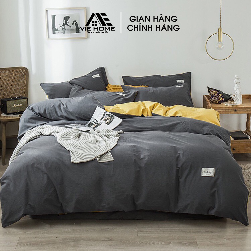 Bộ chăn ga gối Cotton TC VIE HOME trơn 4 món đủ size giường nệm M2,M4,M6,M8