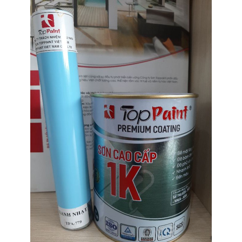 sơn sắt mạ kẽm Toppaint lon 800gr - Màu xanh nhạt 779