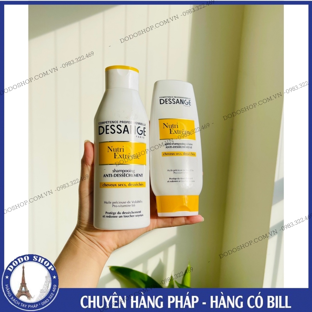 Cặp dầu xả, dầu gội Dessange trắng dành cho tóc yếu, tóc hư tổn, tóc thường