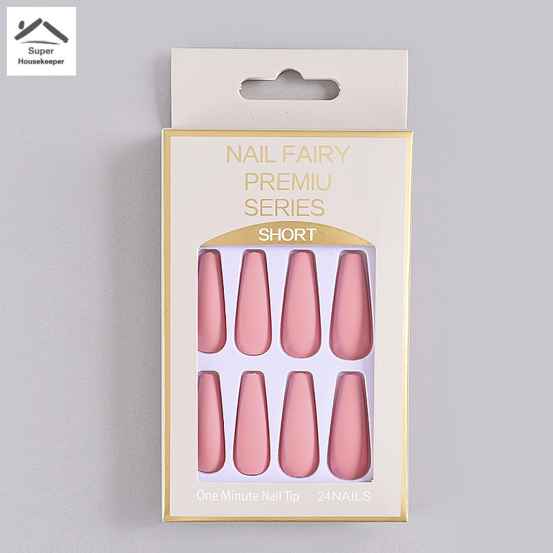 Set 24 móng tay giả màu trơn bằng nhựa resin siêu dài kèm gel phủ cho nữ