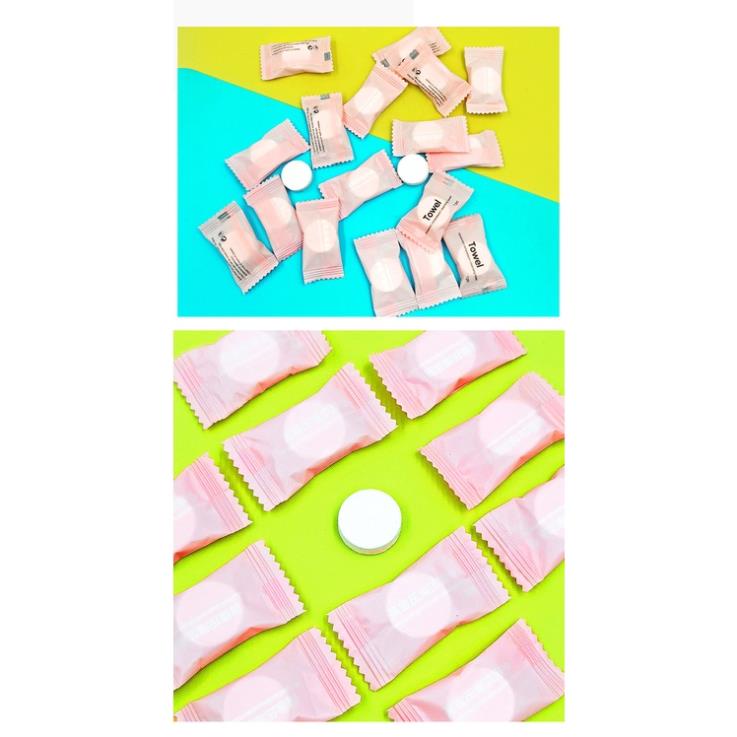 Khăn Giấy Nén Dạng Viên Kẹo Rất Tiện Khi Đi Du Lịch, Đi Chơi, Đi Làm, Đi Học (Set 10 Khăn)