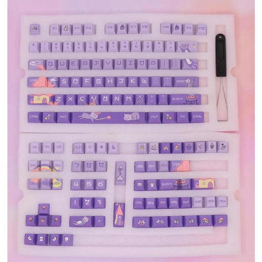 BỘ KEYCAP CHERRY MÈO LÂU ĐÀI CỔ TÍCH TÔNG MÀU TÍM DỄ THƯƠNG PBT DYESUB