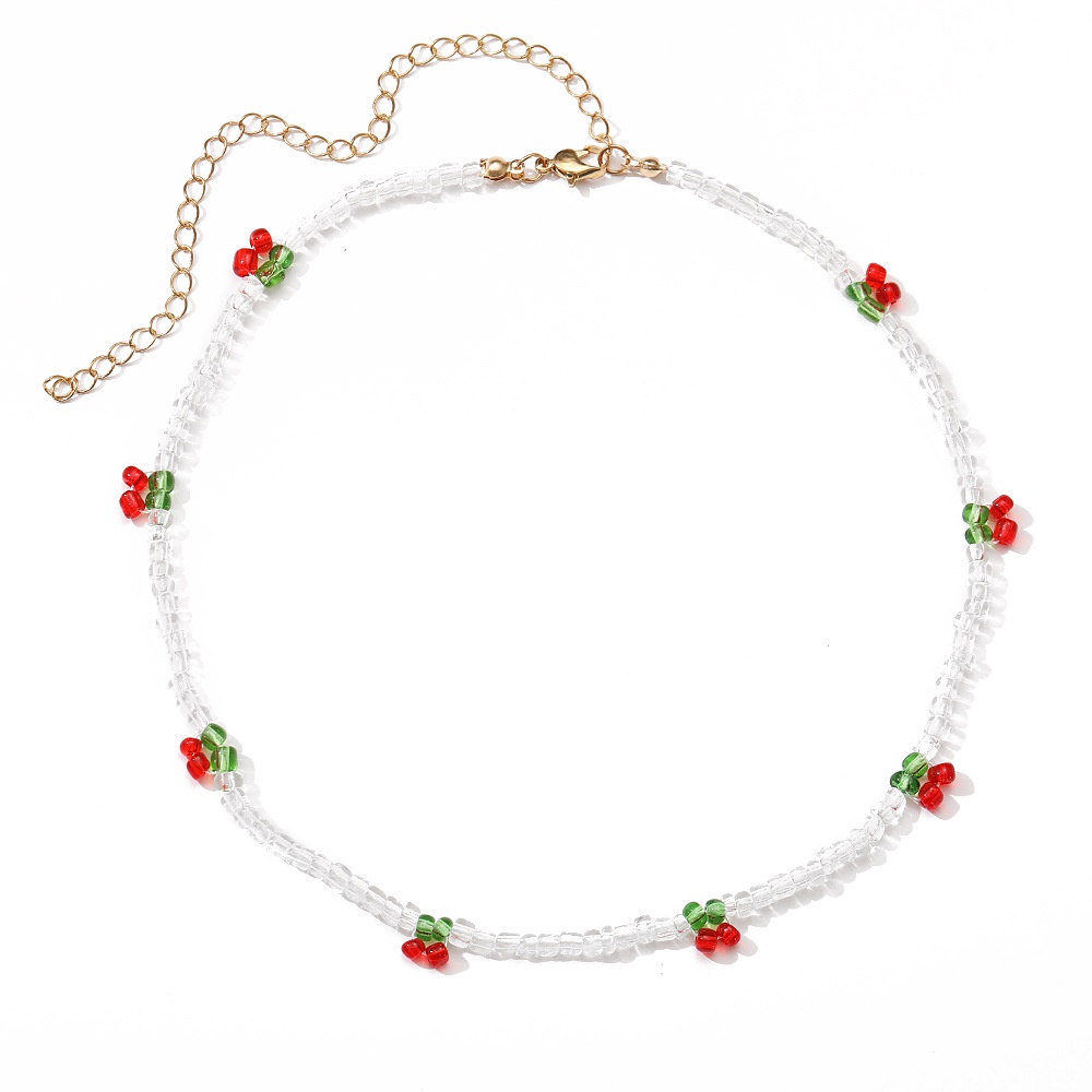 Vòng cổ Choker đính hạt nhựa Resin trong suốt hình quả Cherry dễ thương phong cách Bohemian thời trang mùa hè cho nữ