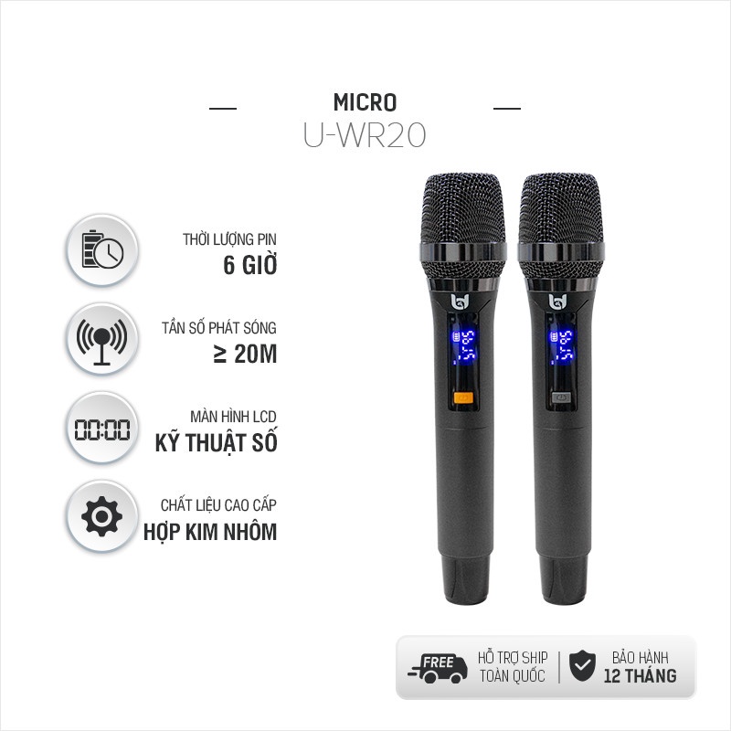 Micro Không Dây Karaoke U-WR20, Chuyên Dành Cho Mọi Loa Kéo, Âm Ly, Tần Số 50, bảo hành 12 tháng