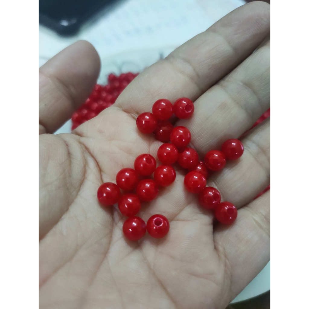 10/25/50gam hạt nhựa đỏ tròn bóng size 6mm