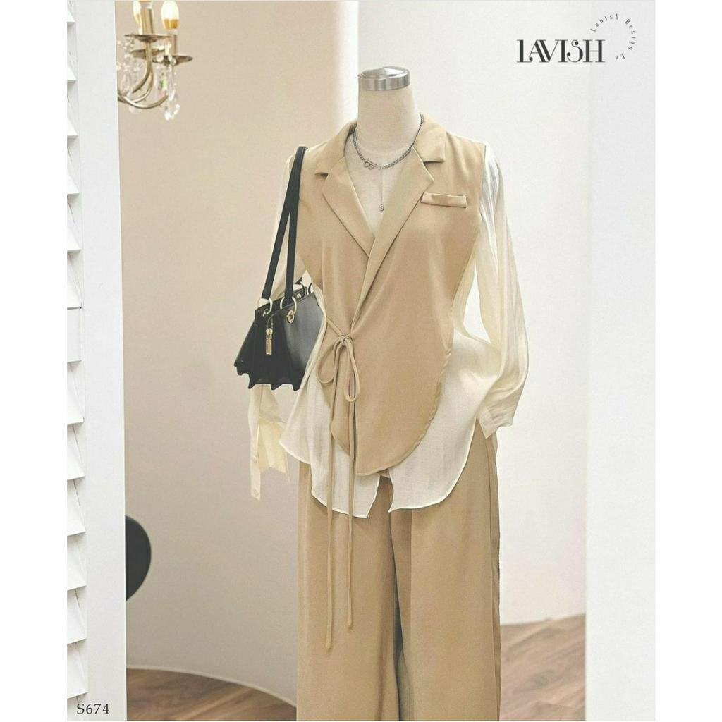 [Big size 55-100kg] Set áo blazer thời trang phối sơ mi kèm quân suông rộng phong cách Hàn Quốc