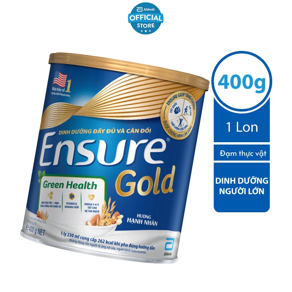 Sữa bột Ensure Gold Đạm thực vật hương hạnh nhân 400g/lon