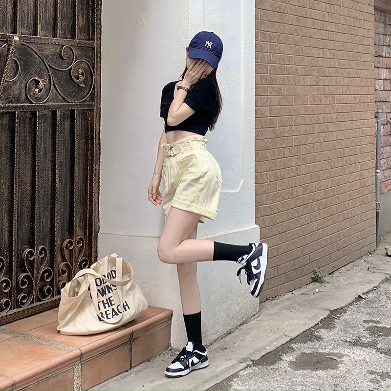 Quần Short Denim Lưng Cao Dáng Chữ A Ống Rộng Thiết Kế Mới Thời Trang Mùa Hè Dành Cho Nữ