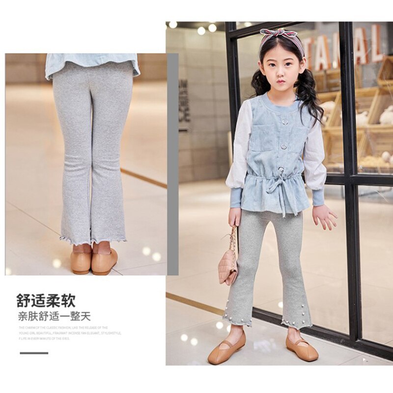 Quần Dài Ống Loe Đính Ngọc Trai Thời Trang Cho Bé Gái 2-7 Tuổi