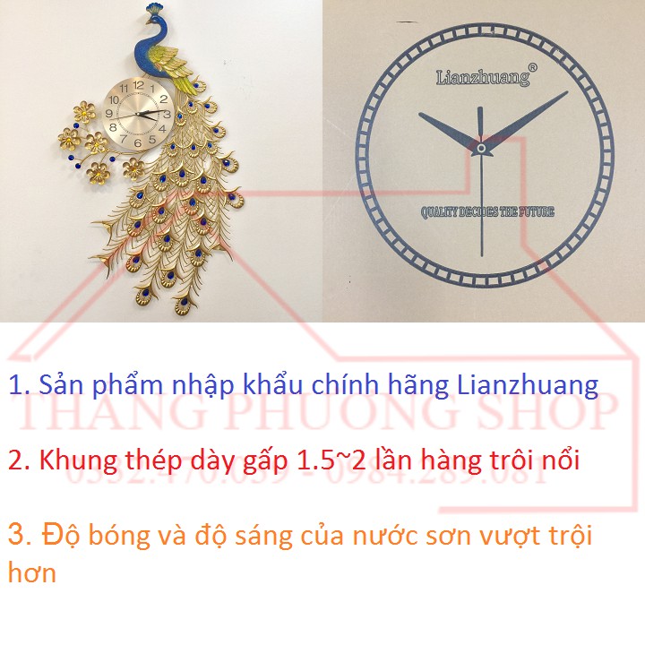 Đồng Hồ Treo Tường Chim Công Vàng Kim TP-019 (Tặng Máy Đồng Hồ Thay Thế)