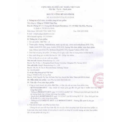 - Bột trái cây - Bột Nho - Grape Juice Powder - Vital Plus - Shop Nhà Anise