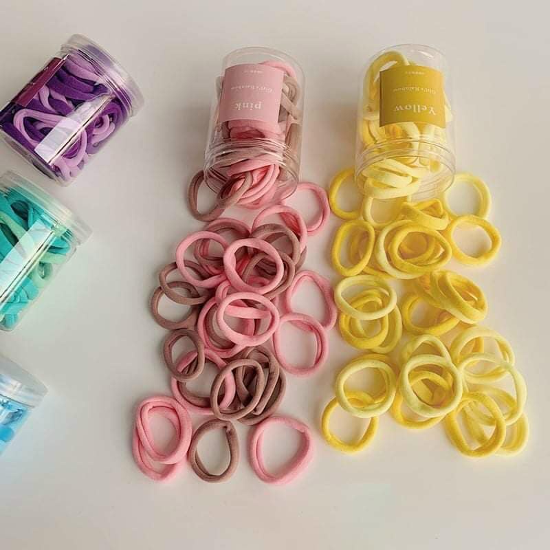 1 hủ (lọ) khoảng 50s thun cột tóc cao su vải (thun len) sắc màu - canned rubber band