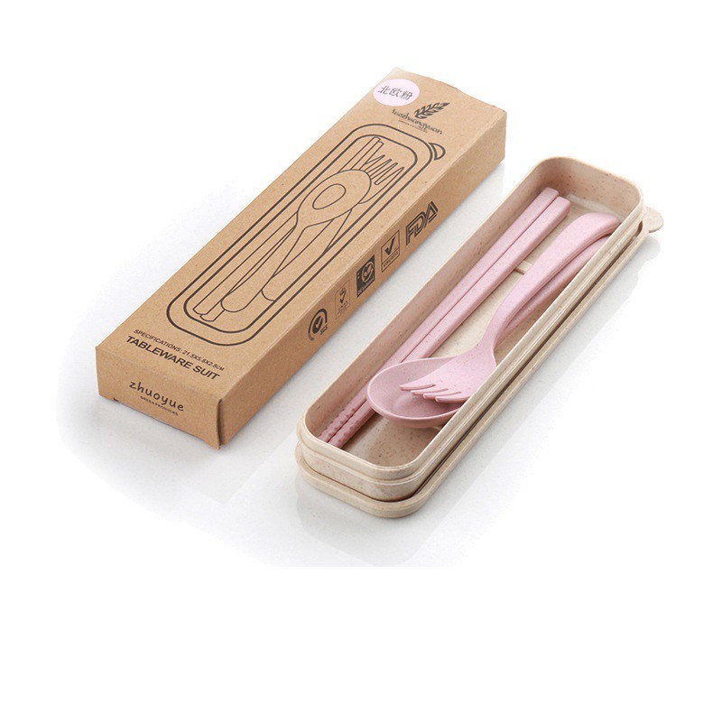 Bộ đũa, thìa, dĩa lúa mạch-nhựa kèm hộp đựng