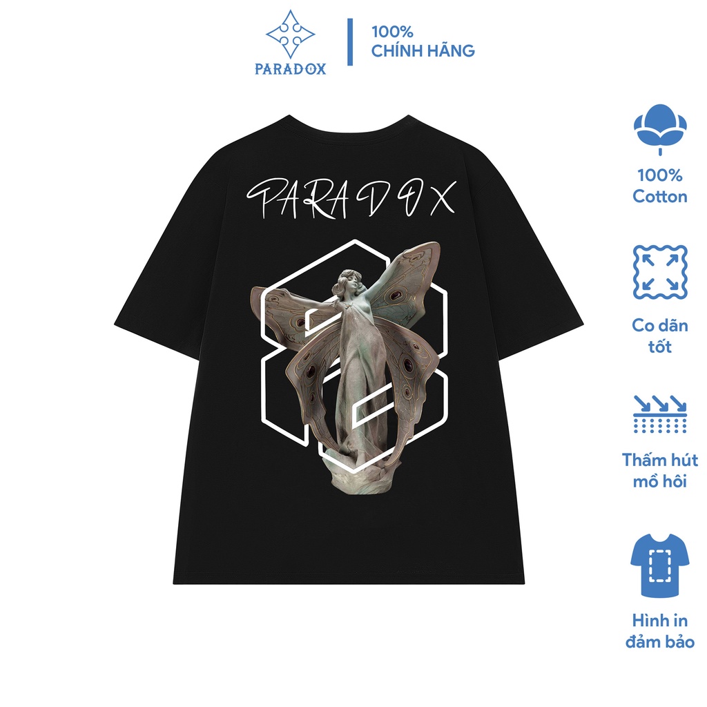 Áo thun form rộng Paradox tay lỡ - Unisex - In hình - FLYING FAIRY - Màu đen