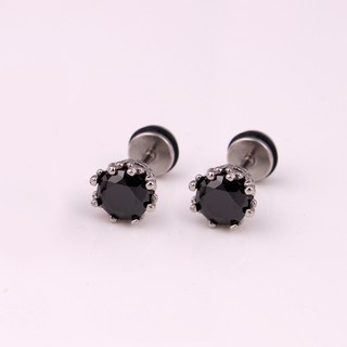 Bộ 2 bông tai vương miện Hàn Quốc BT289 (màu bạc, hột đen) - Muasamhot1208