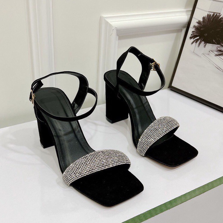 Sandal cao gót quai ngang BigSize đính đá cao cấp có Size từ 33 đến 43 Depvashock MS S55