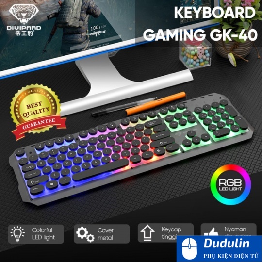 Bàn Phím Divipard GK-40 Phím Tròn Bản Kim Loại LED Rainbow