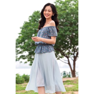 Sơ mi trễ vai hoa nhí