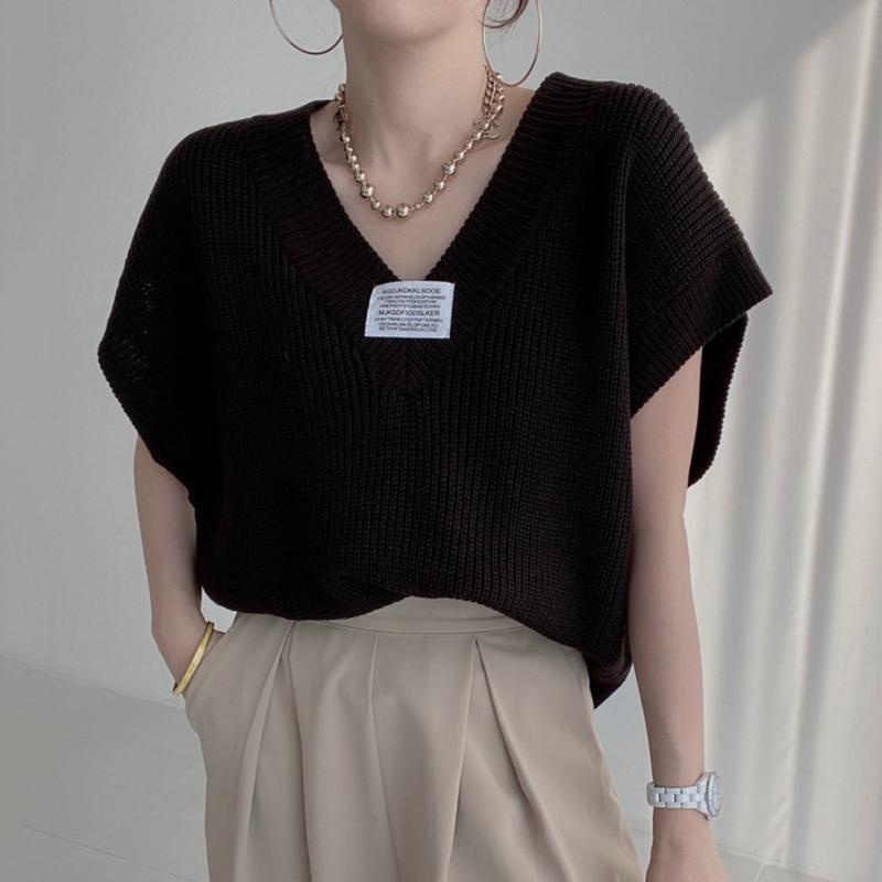 [Augustcloth] Áo len cổ chữ V rộng ngắn tay phong cách Hàn Quốc