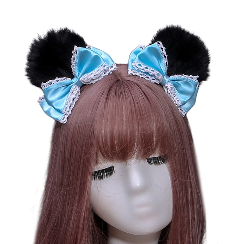 1 Cặp Kẹp Tóc Tai Gấu Bằng Satin Phối Lông Dễ Thương