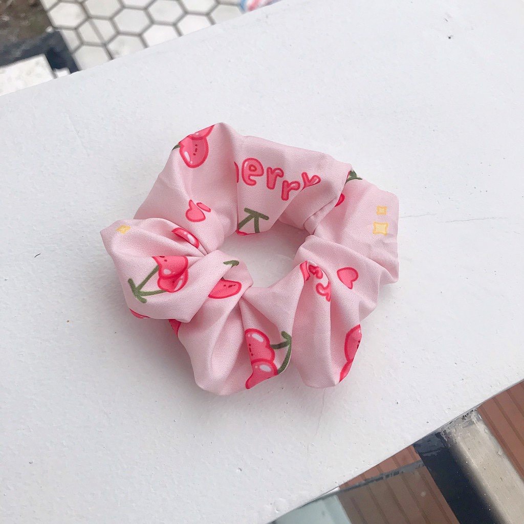 [ Ảnh Thật] Cột Tóc Vải Scrunchies Cherry