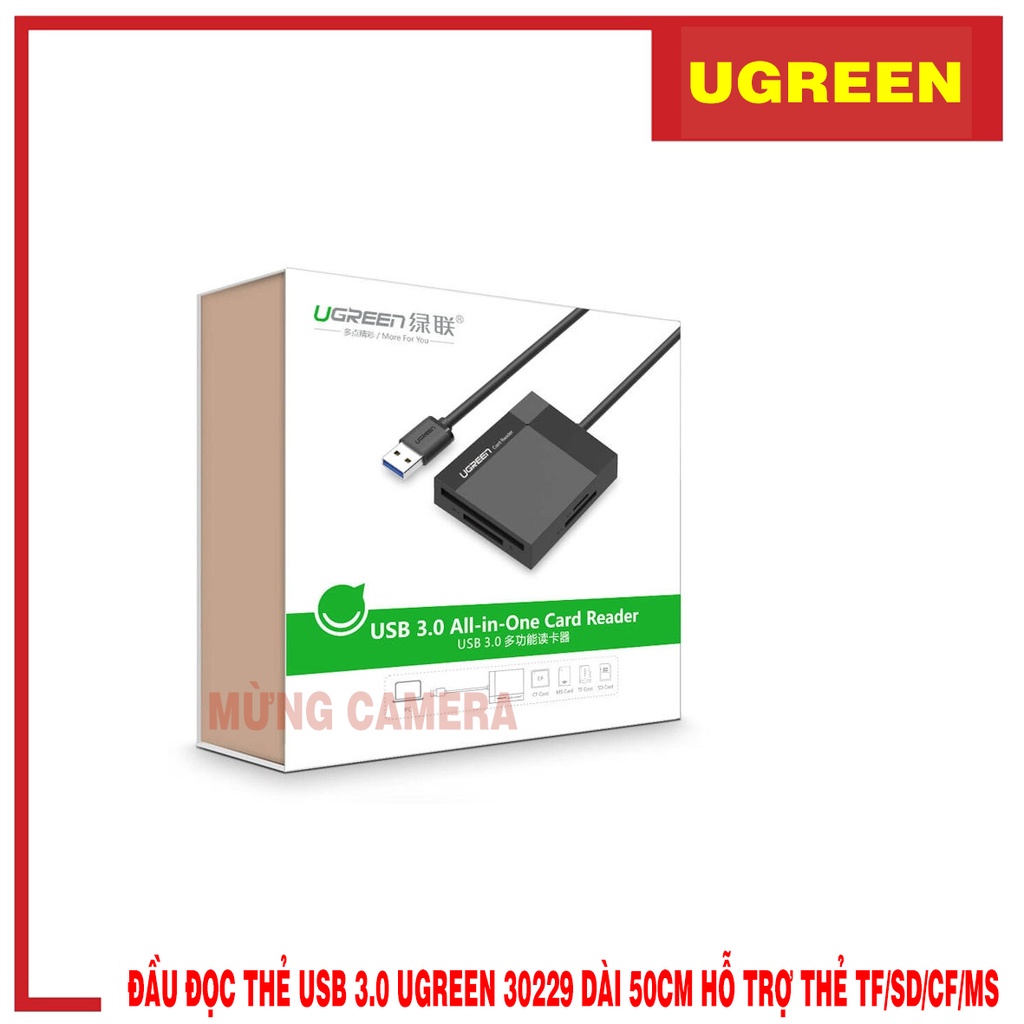 Đầu đọc thẻ nhớ SD-TF-CF-MS Ugreen 30229 chuẩn USB 3.0 cao cấp - HapuStor