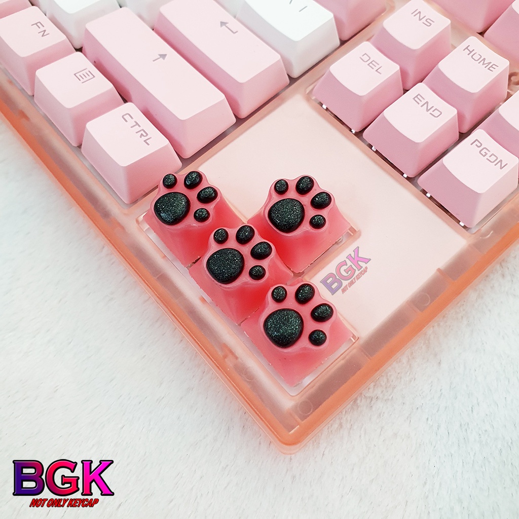 Keycap Lẻ Artisan Dấu Chân Mèo dễ thương màu Đen Hồng ( cast resin nhiều lớp, Keycap bàn phím cơ,keycap resin độc lạ )