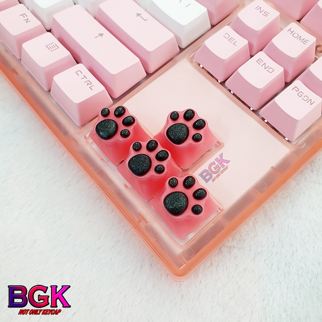 Keycap Lẻ Artisan Dấu Chân Mèo dễ thương màu Đen Hồng