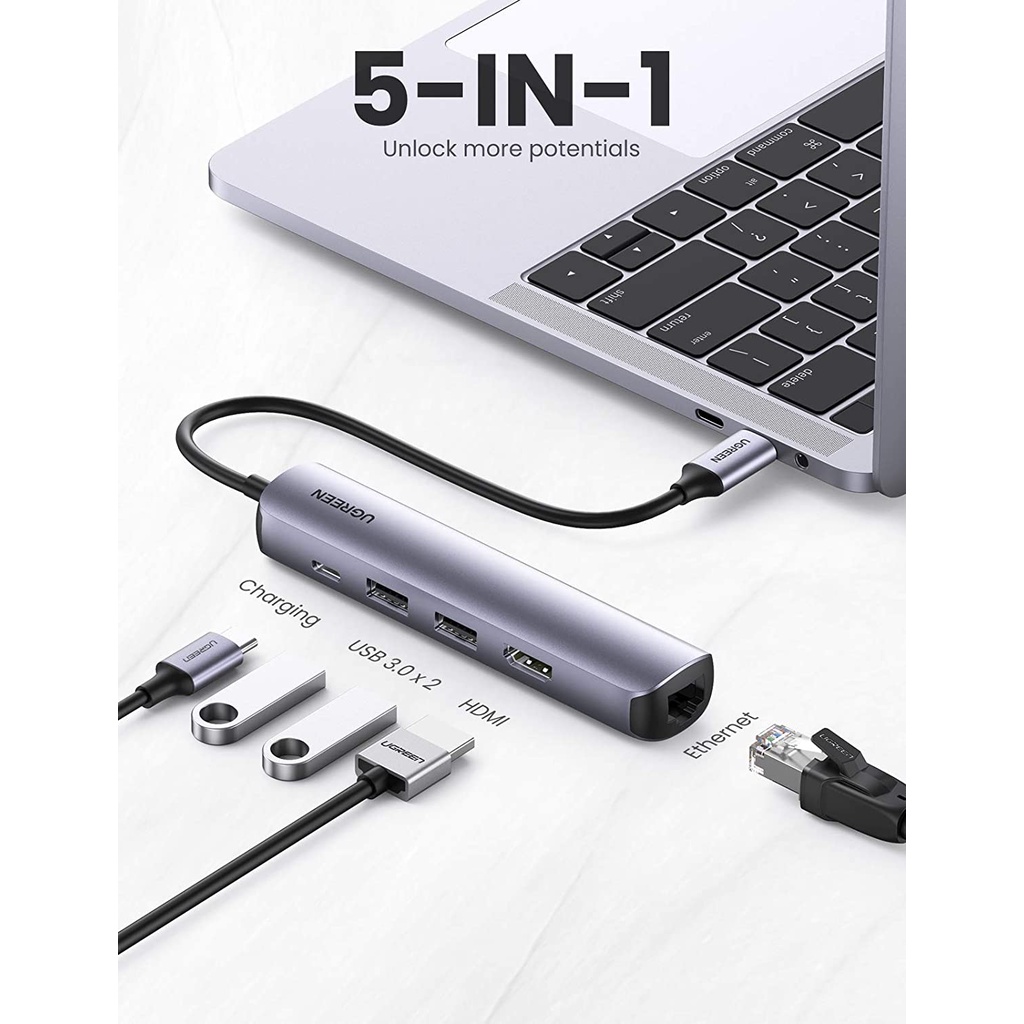 Bộ Hub chuyển đổi kết nối cổng USB type C sang HDMI USB 3.0 Lan Gigabit và PD 100W UGREEN 10919